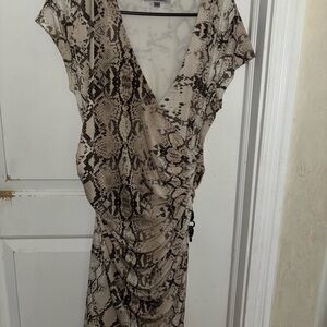 Jennifer Lopez Tan Brown Wrap Midi Dress